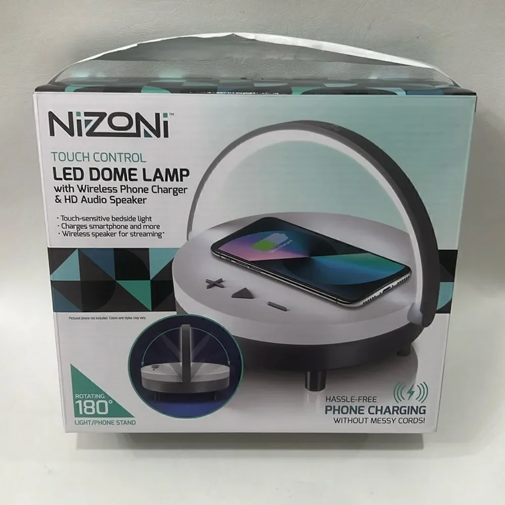 Nizoni LED Dome Lamp Wireless Phone Charger & HD Audio Speaker Streaming New